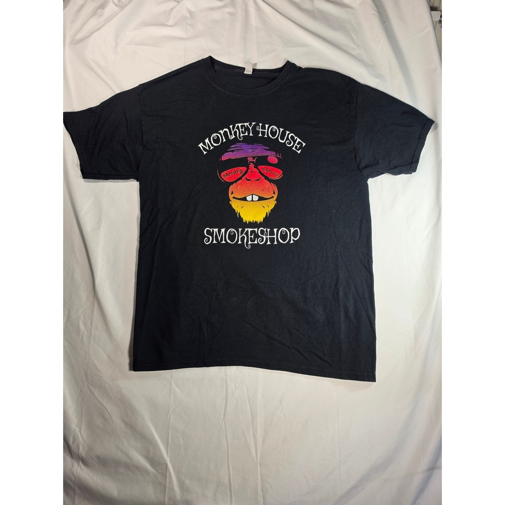 Jerzees Mens Monkey House Smokeshop Graphic T-Shirt Black Large Texas Locations